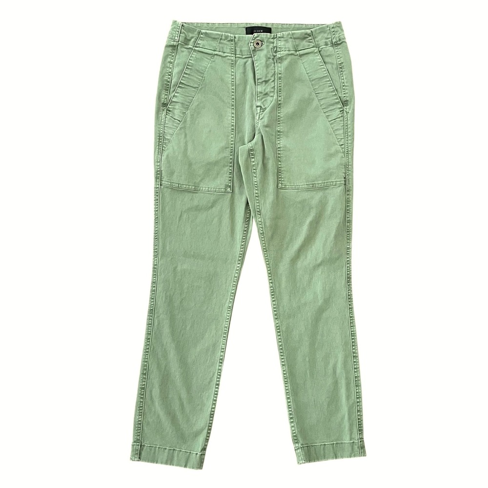 J. Crew Women's Size 2 Garment Dyed Pants High Rise Patch Pocket Olive Green